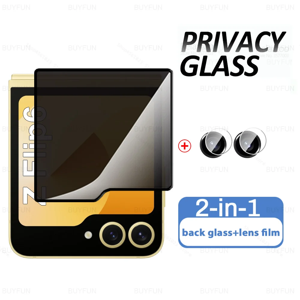 2in1 Privacy Glass Case For Samsung Galaxy Z Flip 6 5G Anti-Spy/Peep Rear Back Screen Protector ZFlip6 ZFlip 6 Flip6 Camera Film