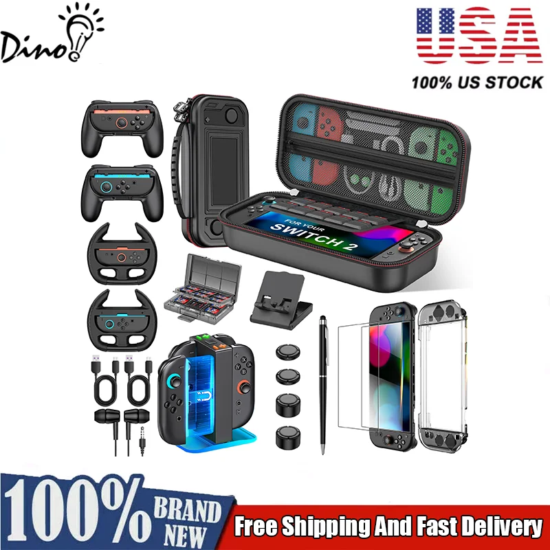 

DinoFire 12 в 1 для Switch 2/Switch/OLED, большая сумка для хранения, водонепроницаемый дорожный чехол с защитой от царапин и подставкой для зарядки