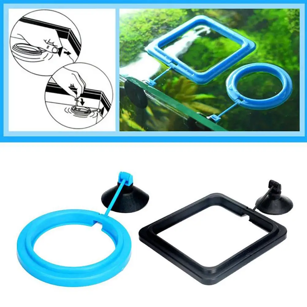 Aquarium-Fütterungsring, schwimmende Futterstation für Fischbecken, quadratischer und runder Fischfütterer mit Saugnapf, Aquarienzubehör