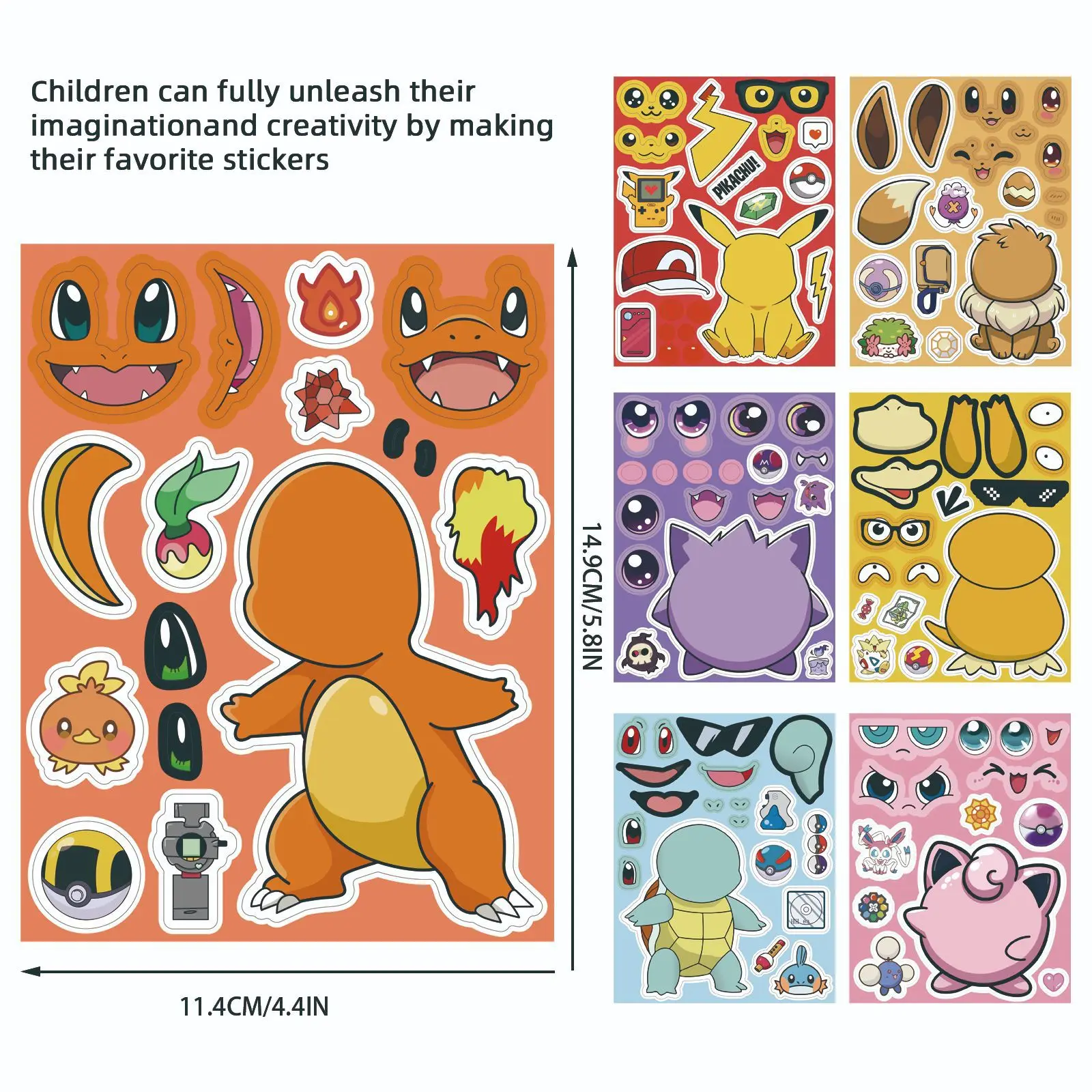 8/16 Blatt Pokémon Kinderpuzzle Anime-Aufkleber zum Gesichter-Machen, DIY-Spielzeug zum Zusammenbauen, Geheimnis für Flaschen, Reisetaschen, ästhetische Aufkleber