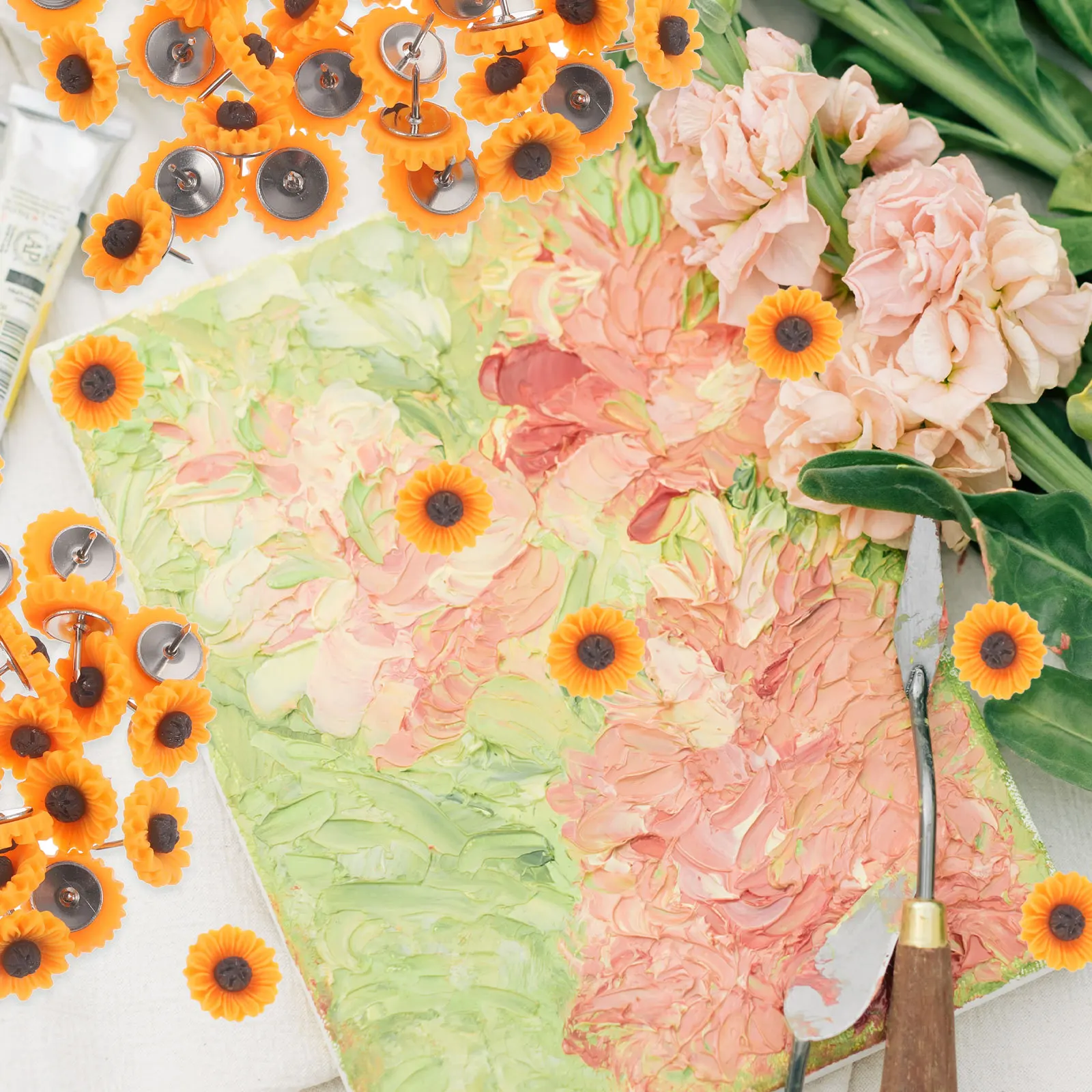 50 قطعة دبابيس ضغط على شكل عباد الشمس للوحة الفلين لوحة الرسائل أدوات متعددة الوظائف مسامير تزيين مكتب المنزل يوميا #3