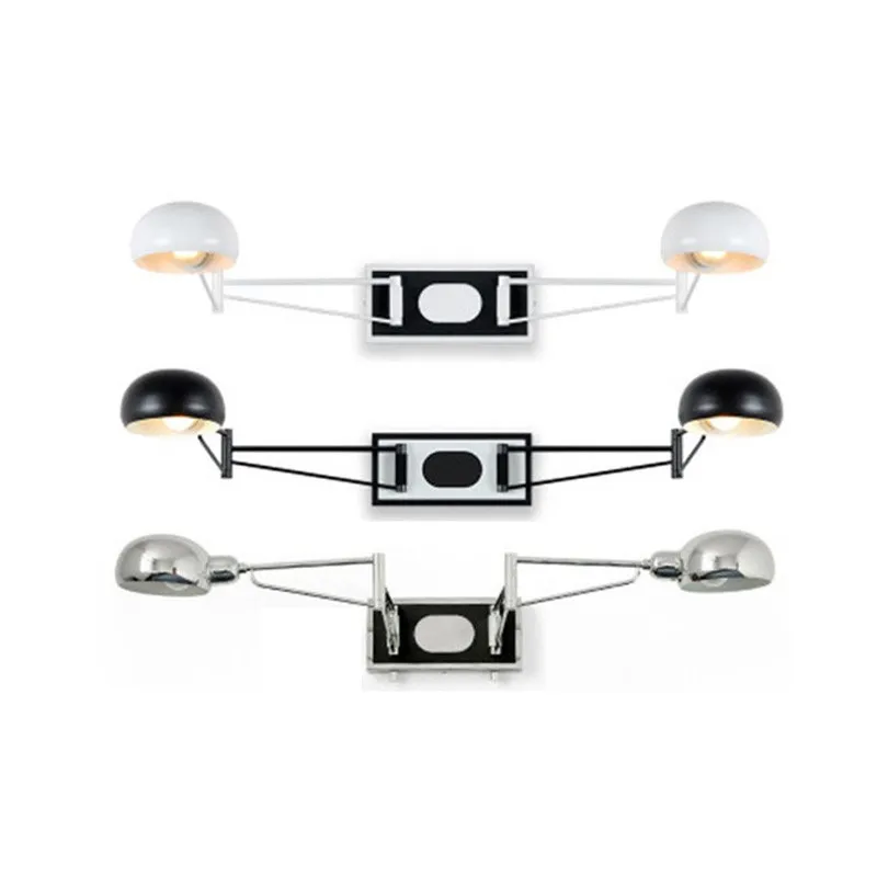 chrome  2-Arm Swing Wall Sconce with switch bedroom indoor metal wall lamps study  Reading Lights ajustable totel Wall lighting image 3