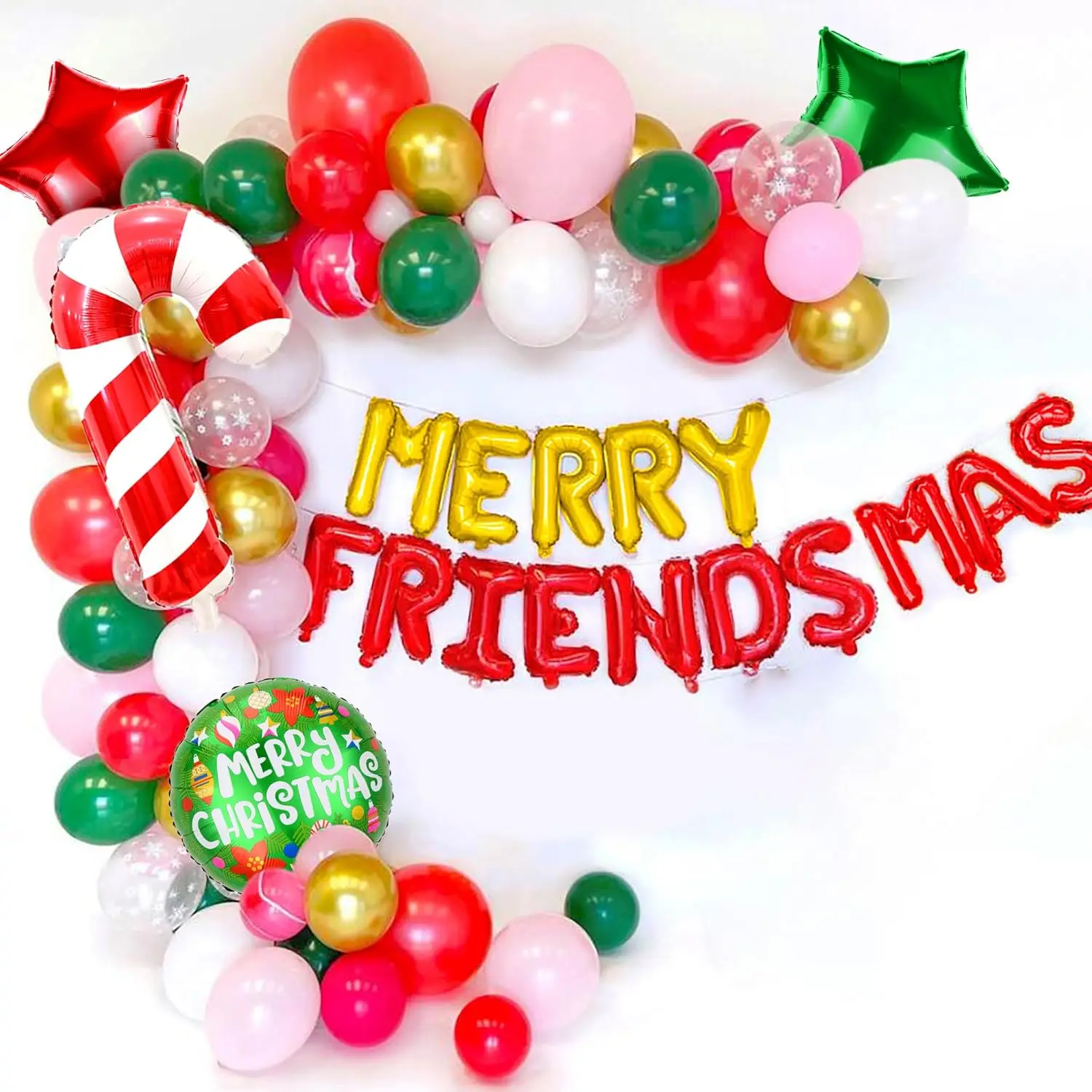 LaVenty 11 PCS Merry Friendsmas Party Decorations Merry Friendsmas Banner Balloons Friends-Themed Christmas Party Garland