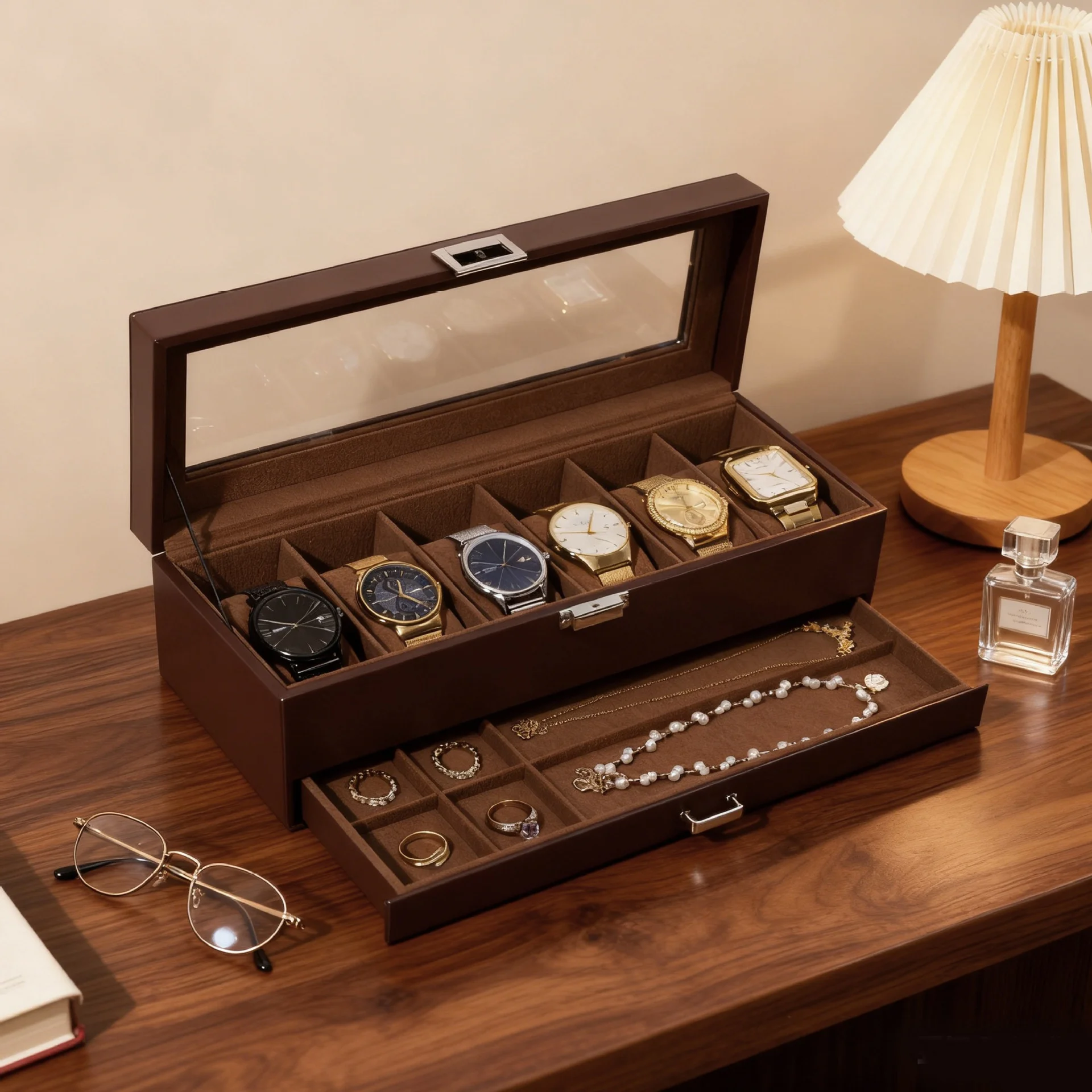 PU Leather Watch Storage Box Creative Multiple-Layer Jewelry Box Bedroom Table Organizer