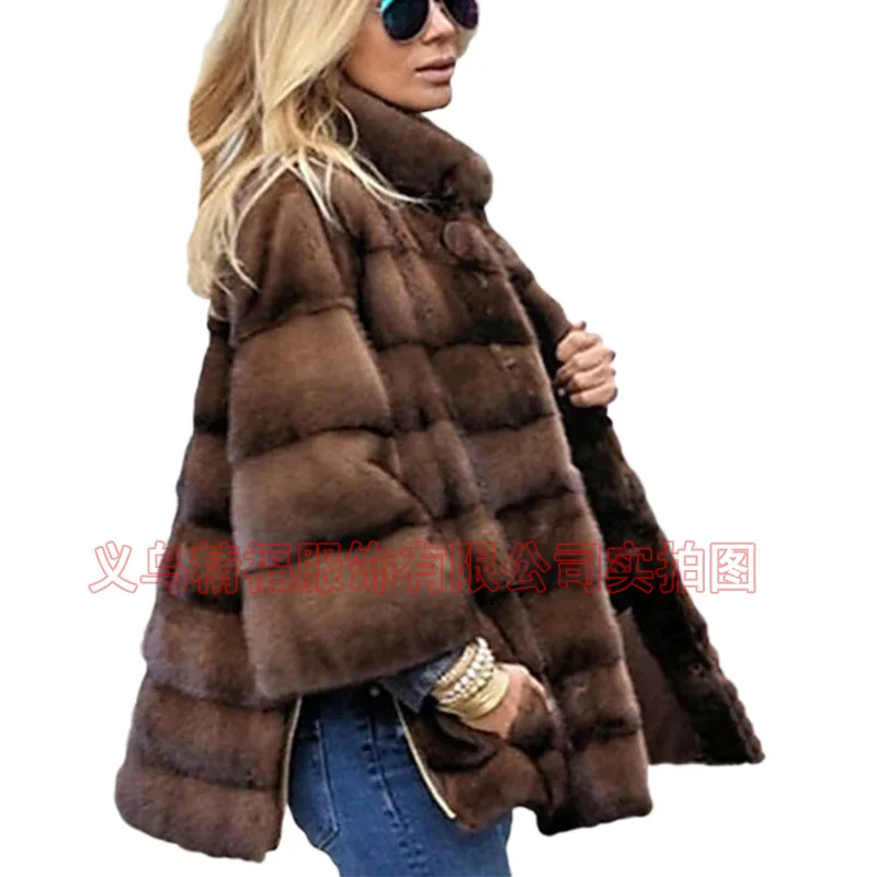 Fur Manufacturers Wholesale Imitation Fox Fur Vest Women\'s Mid-length Women\'s European and American Brown Coat