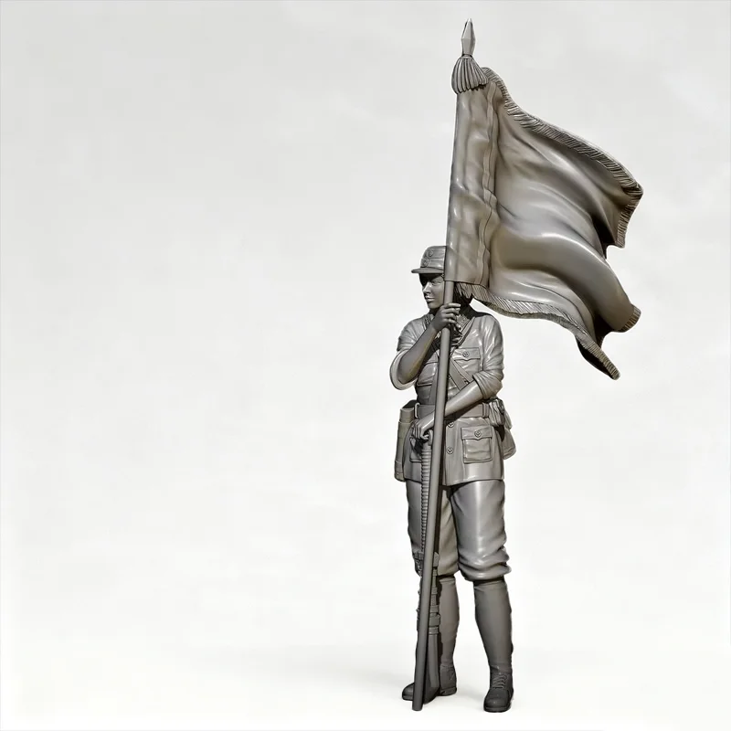 

1/35 Resin Model Figure The Female Soldier Holding The Flag Gk Micro Miniature 3d Printed White Model Toy Unassembled And Unpain
