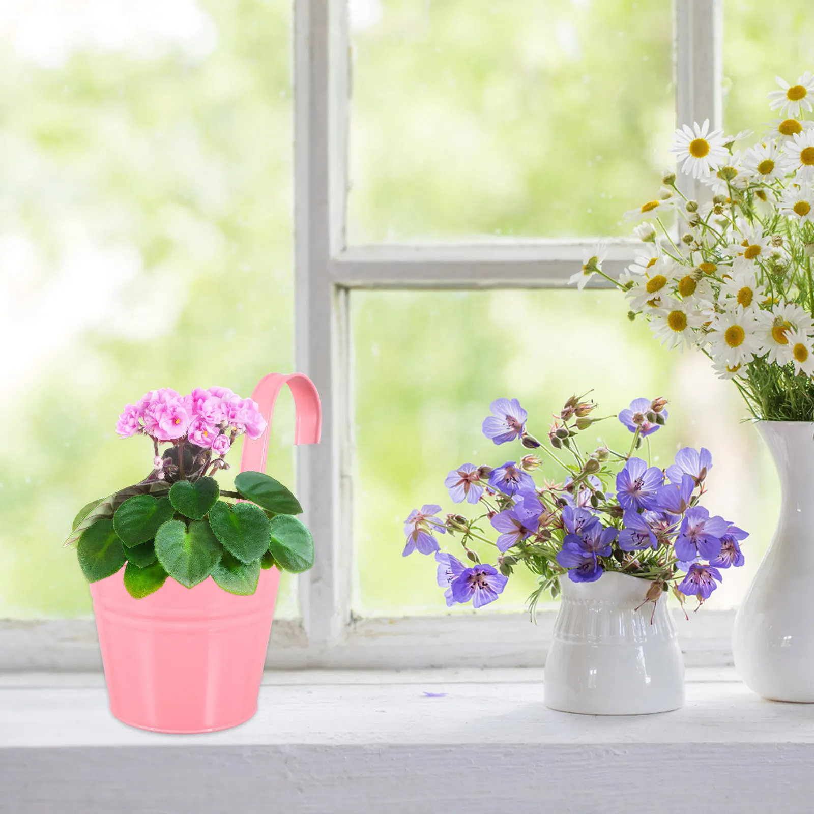 

5Pcs Iron Hanging Flower Pot Metal Buckets Premium Outdoor Indoor Garden Planters for Balcony Railing Fence Decor