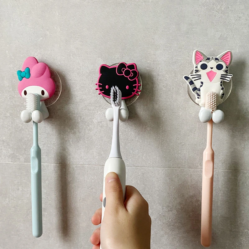 Sanrio Cartoon Cute HelloKitty My Melody Electric Toothbrush Holder No-Punch Wall Mounted Toothbrush Towel Bath Ball Organizer