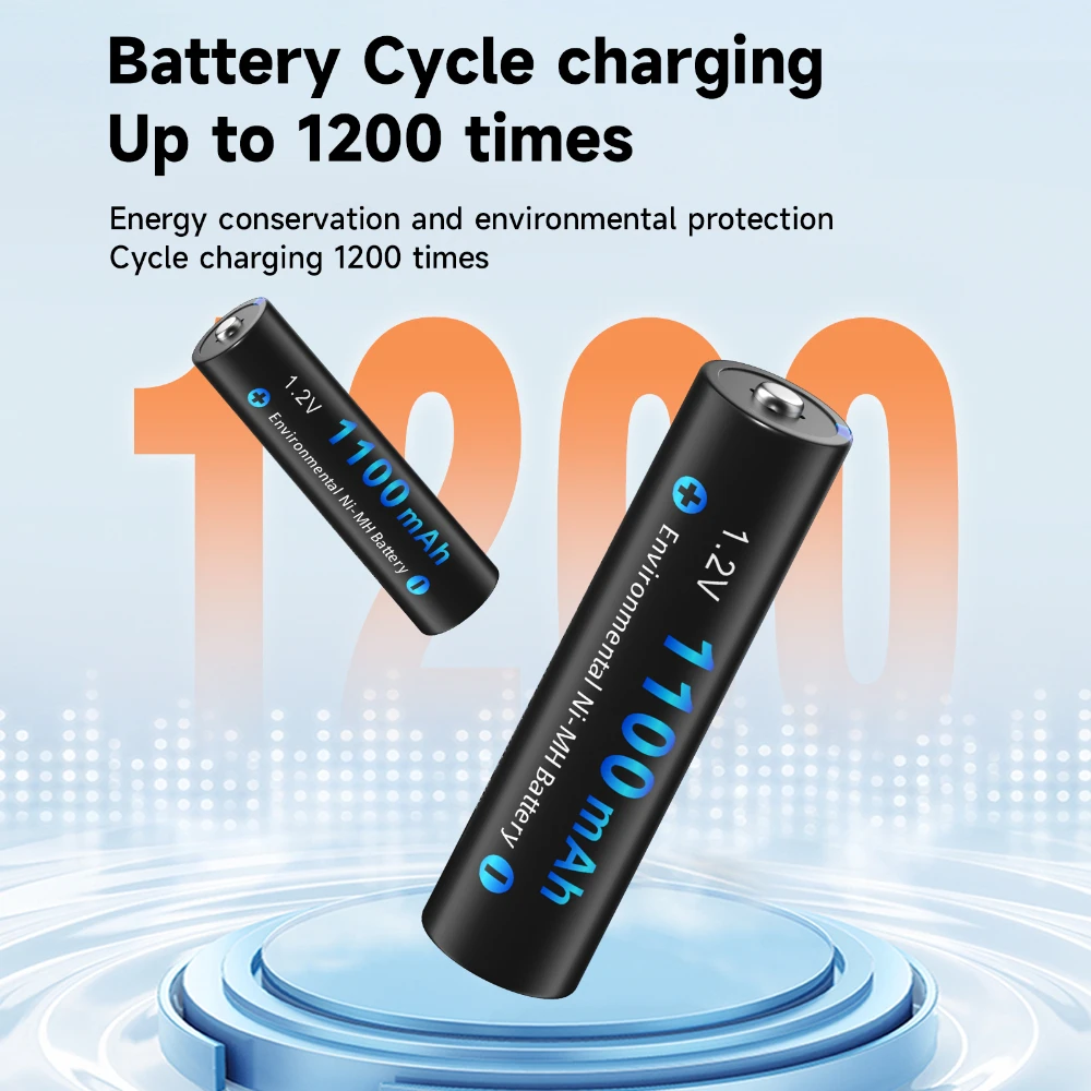 AAA Battery 1100mAh 1.2V NI-MH Rechargeable Batteries with 4 Slots Smart Charger LCD Display for Clock Toys Mouse aaa Bateria