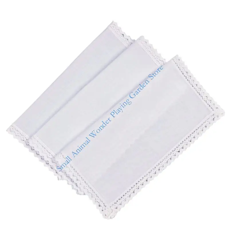 C9GC 3Pcs Women's Wedding Handkerchief White Cotton Square Hanky with Crochet Lace for Embroidery and Personalizing