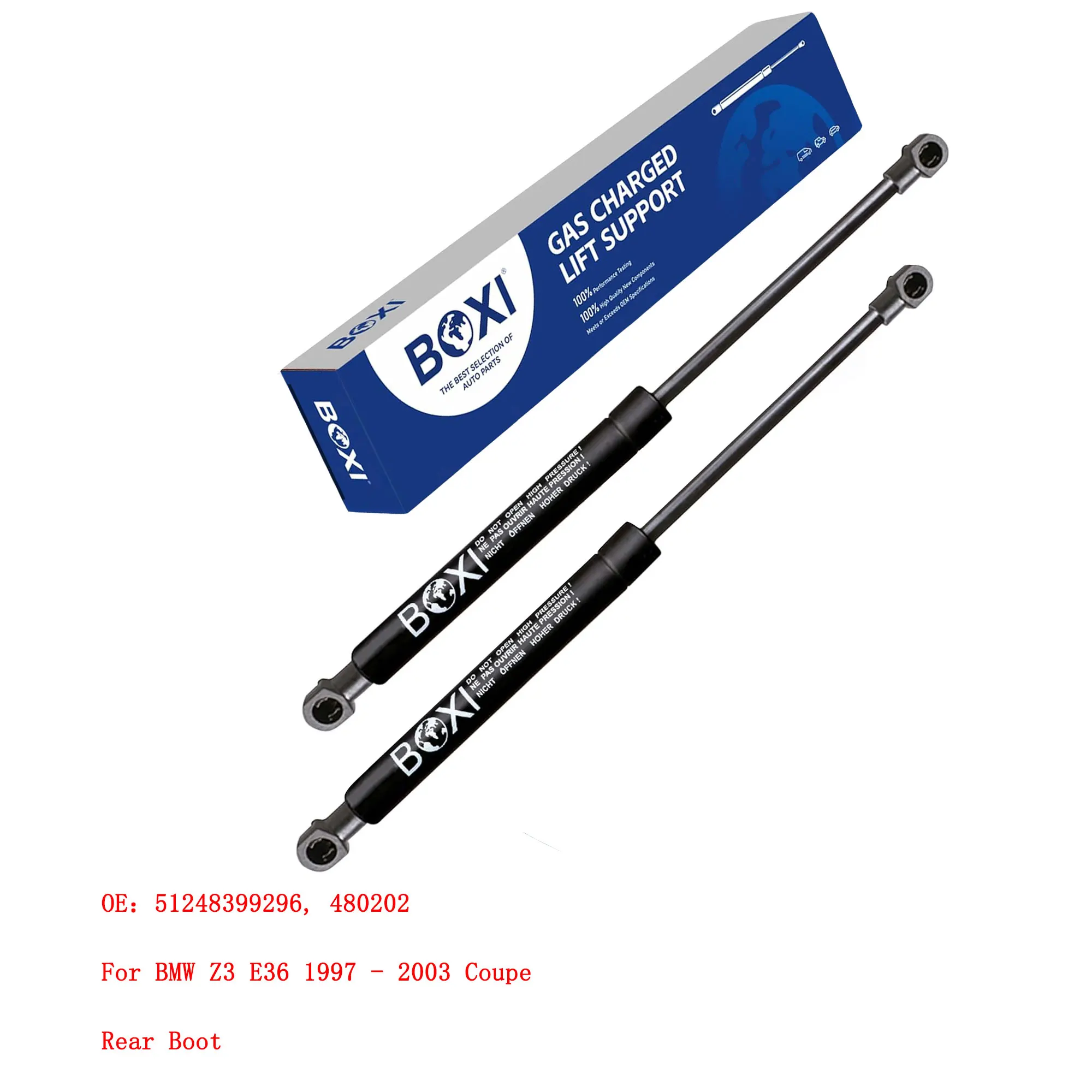 BOXI 2Pcs Rear Boot Gas Spring Lift Support Strut 51248399296 480202 For BMW Z3 E36 1997 - 2003 Coupe Gas Springs Lift Struts