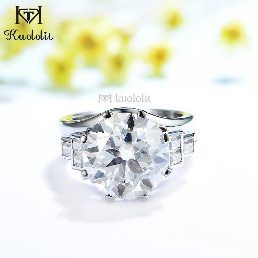 Kuololit 6CT OEC Moissanite Set Ring for Women Solid 18K 14K 10K White Gold Jewelry Luxury Baguette Band for Engagement Wedding