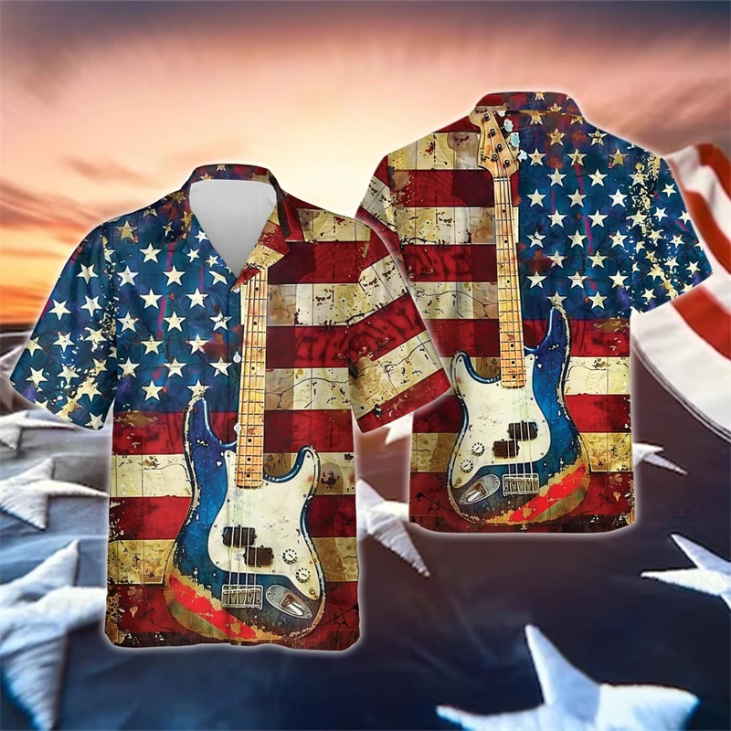 July Fourth American Independence Day 3D Printed Shirts For Men Clothes USA Flag Eagle Lapel Blouse Patriotic US Male Women Tops