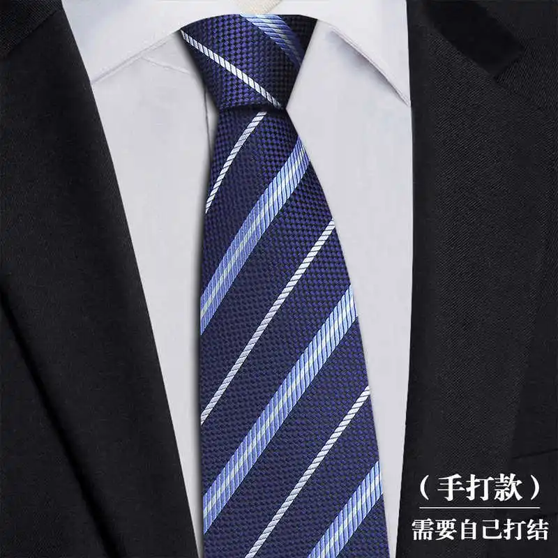 

High quality 100% Real Silk Tie With Blue Stripes Men's Formal Business Banquet Shirt Accessories Hand Knotted 8.5 cm Necktie