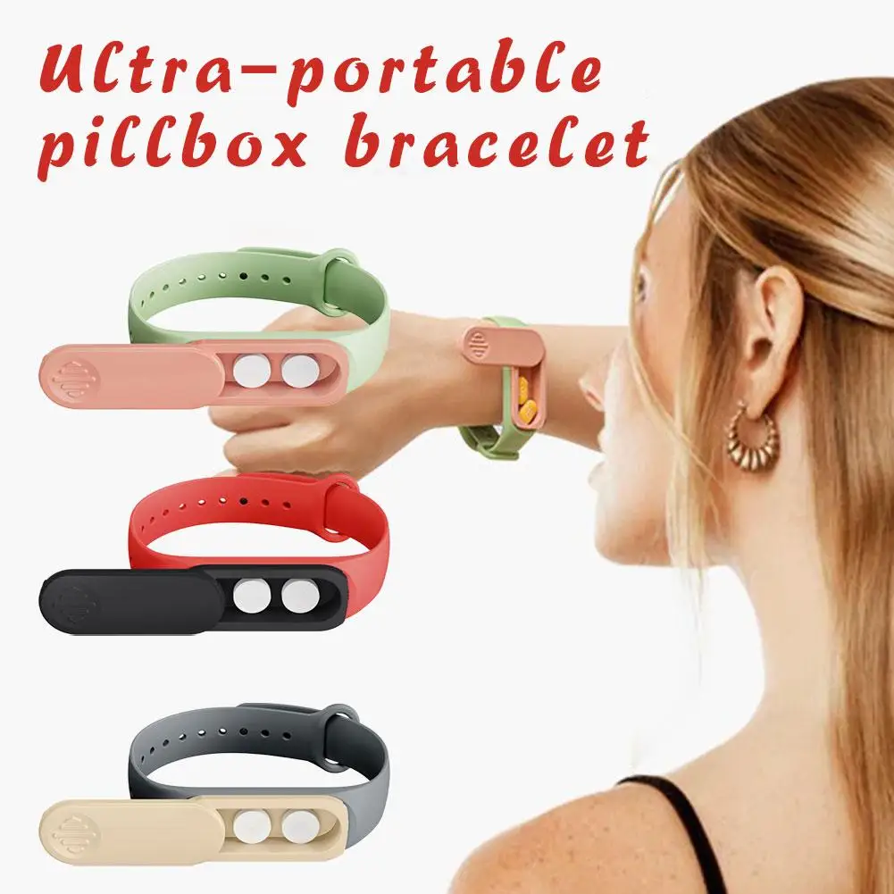 360° Rotatable Wristband Pill Case Adults Kids With Buckle Lock Travel Outdoor Portable Pill Box Bracelet Storage Case Container