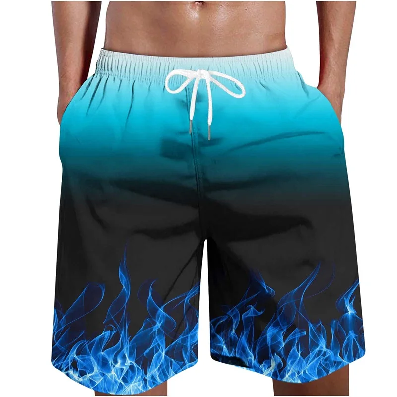 

Full Print Fire Pattern Men's Swim Trunks 3D Flame Printed Quick Dry Shorts For Men Beach Surf Board Shorts Swimwear