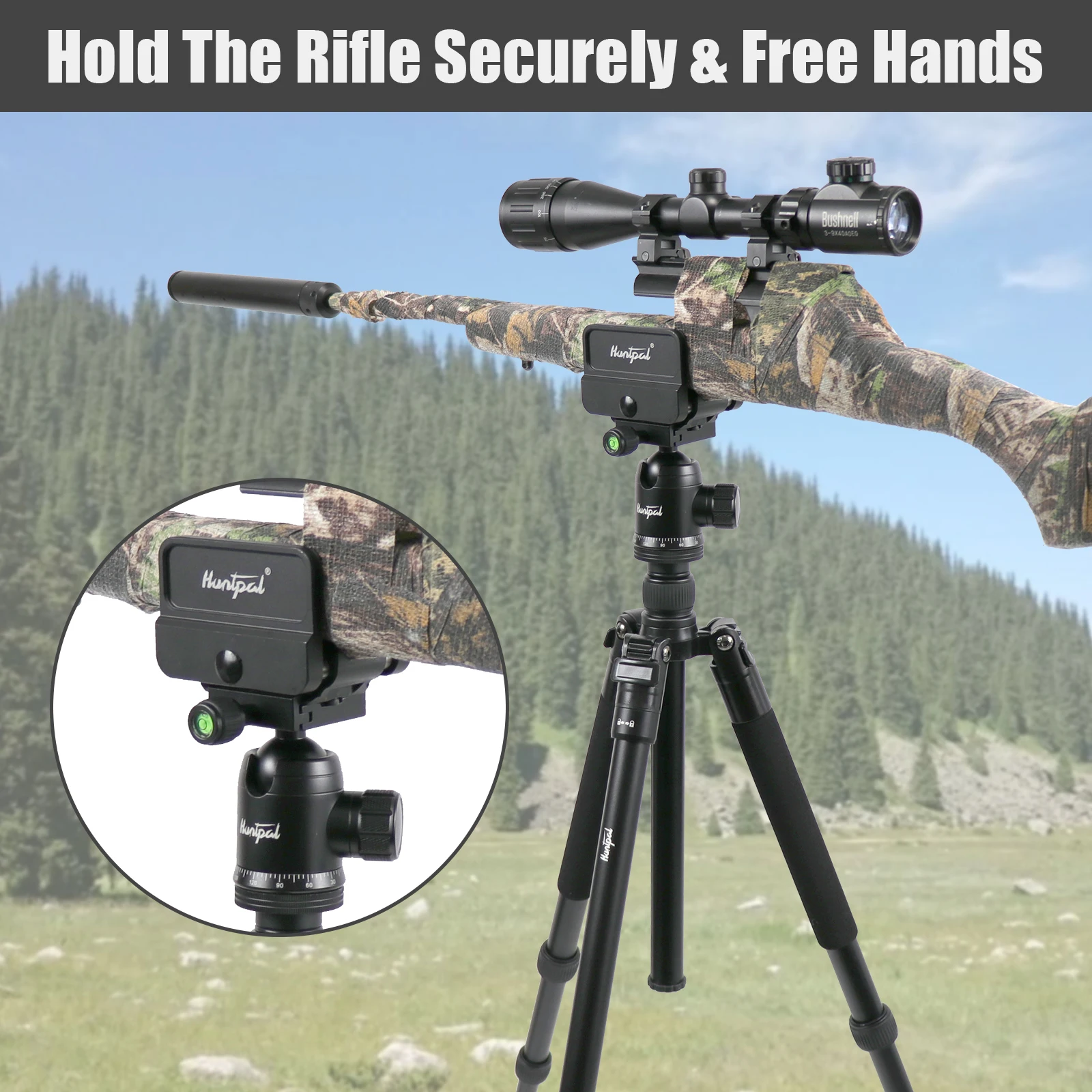 Hunting Tripod Rifle Clamp Saddle Adjustable Height Aluminum Hunting Stick Professional Shooting Rest with Ball Head for Outdoor