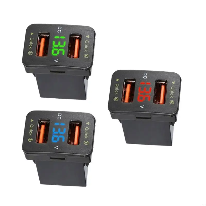 

87HE USB Car Dual Port Fast Auto Car Adapter Portable LED Voltmeter Socket Quick for-Toyota