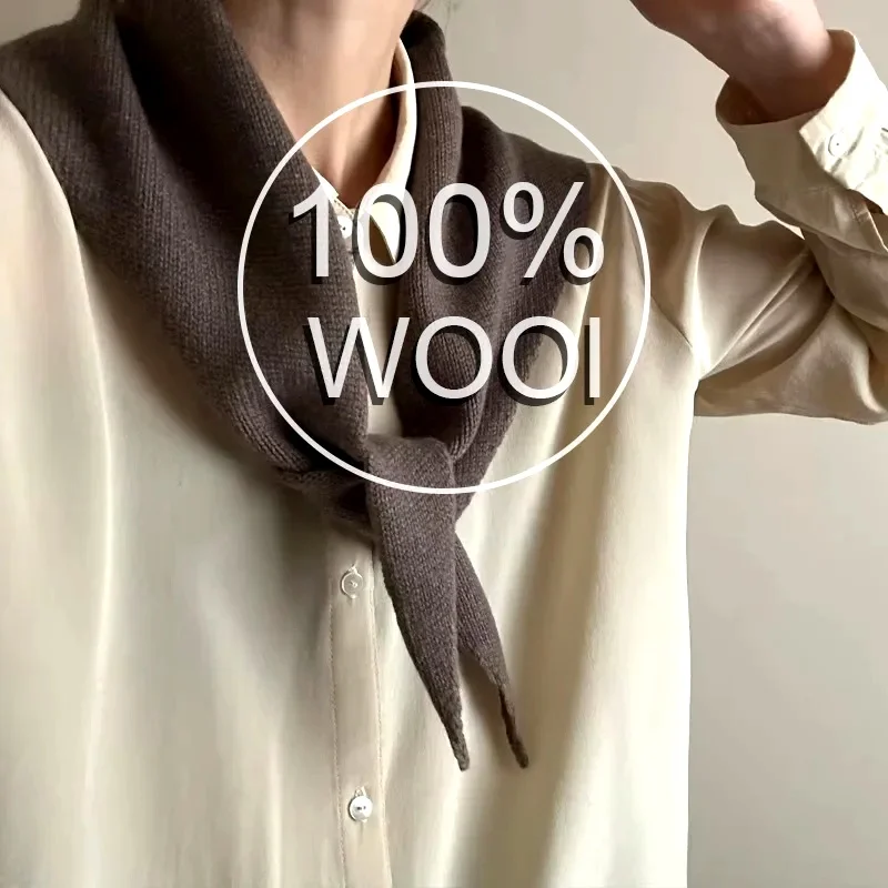 

British Korean Triangle Scarf Niche 100% Wool Triangular Scarf Women Headscarf Knitted Scarf Multi-functional Warm Knitted Scarf