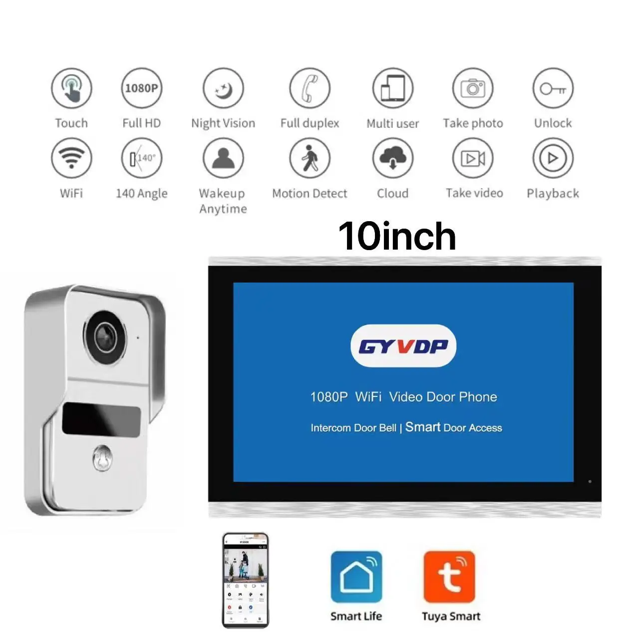 

Мобильное приложение Tuya, дистанционное управление, камера высокого разрешения 1080P, интеллектуальный видеодомофон, дверной звонок