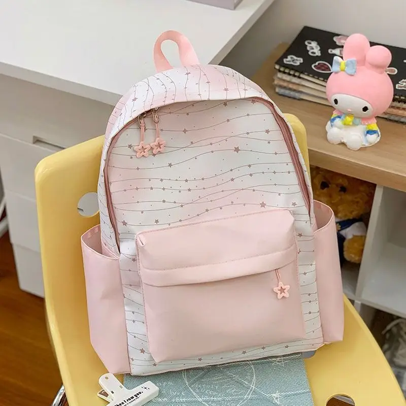 

2026 Spring New Backpack Sweet and Fresh and Lightweight Cream Star-printed Backpack Kawaii Campus Style Girl Daily Travel Bag