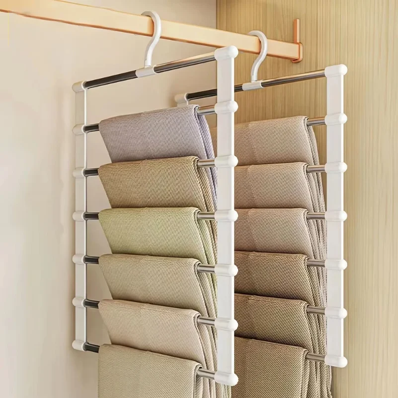 

Foldable Pants Hanger Multi Layer Non Slip Clips Space Saving Closet Organizer for Trousers Storage Collapsible Hanging System