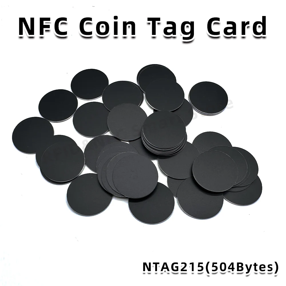 Imagem -05 - Etiquetas de Cartão Preto Regraváveis para Nfc Phone Game Nfc Round Coin 1356 Mhz 504 Bytes Nfc 215 25 mm 50 Pcs 100 Pcs