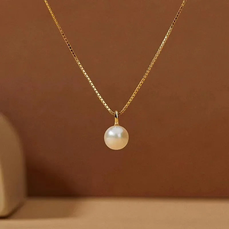 

925 Sterling Silver Light Luxury 18k Gold Plating Shell Imitation Pearl Pendant Necklace Women Fashion Clavicle Chain Jewelry