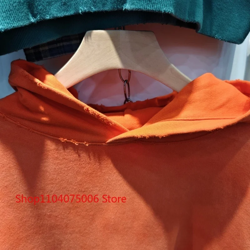 سترة بقلنسوة فضفاضة من القطن باللون البرتقالي القديم، ملابس شارع مطبوعة بأحرف بسيطة