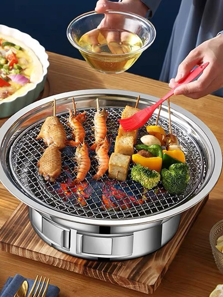 Kitchen Household BBQ Charcoal Grill Non-stick Multi-function Korean BBQ Grill Stainless Steel Charcoal Grill Stove For Camping