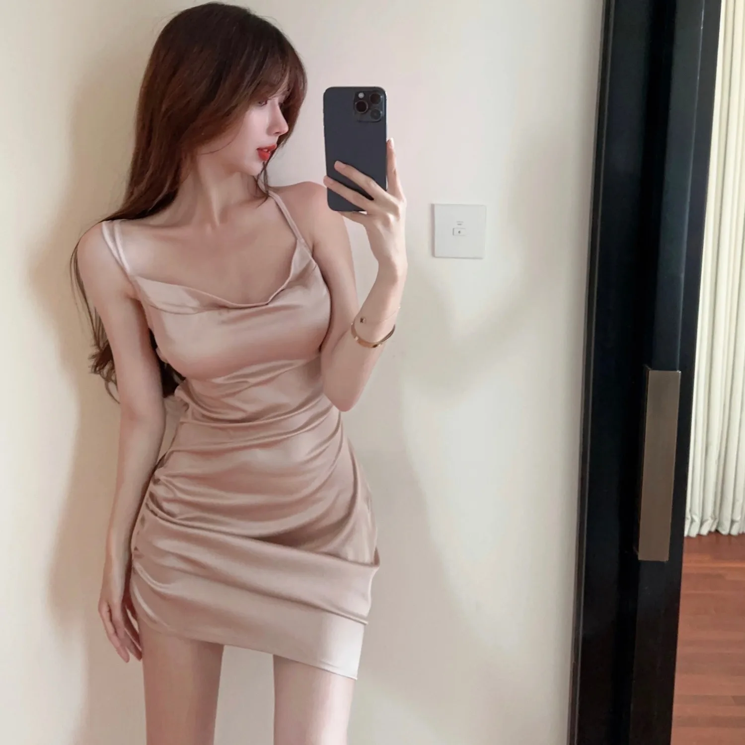 Hollow Out Backless Camisole Dresses Women 2025 Summer Sweet Bodycon Dress Simple Solid Color Slimming Vestidos