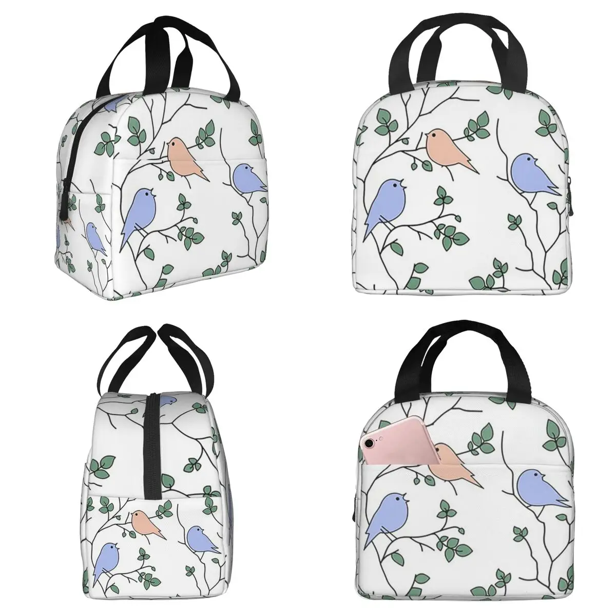 Vintage Bird And Botanical Branch Insulated Lunch Bag for Kid School Cooler Thermal Food Box Tote Portable Lunch Boxes Container