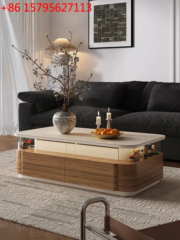 

Travertine rock slab coffee table living room 2025 new home light luxury high sense medium and ancient rectangular table