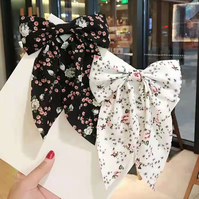 Fermaglio per capelli con fiocco corea Fashion Style Big Bow Ribbon Hair Tie Small Fresh Floral Hairpin Bowknot Hair Duckbill Clip accessori