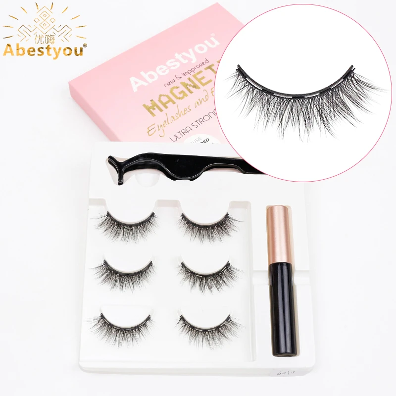 Abestyou Micro 5 Magnets 13mm Private Label Packaging Box 3d Strip Wispy Eyelash Waterproof Liquid Magnetic Fluffy Eyelashes Set