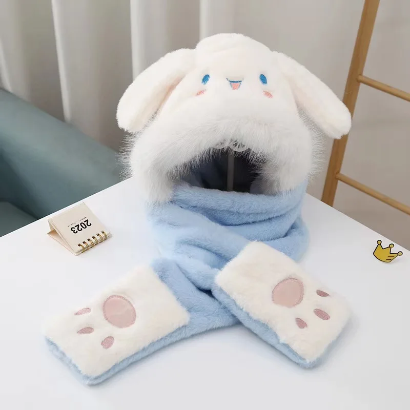 Gorro, bufanda, guante de invierno para niños de peluche Sanrio, bonito regalo de cumpleaños Kuromi Melody 3 en 1, decoración Kawaii de Navidad