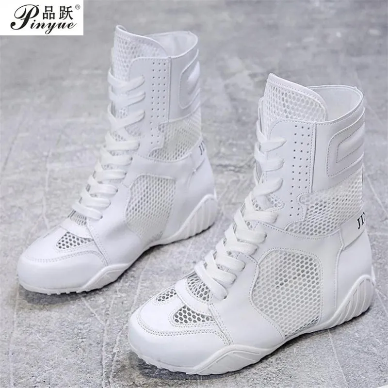 Ladies Canvas Shoes Autumn Lace Up Platform Female Mesh Sneakers Breathable Fishnet Patch Casual Women\'s Sport boots