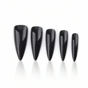 Proměňte své nehty s 24 ks extra dlouhých jehlových nehtů ve francouzském stylu, moderní klasické, jednoduché, ČERNÉ, jednobarevné, s plným krytím. 10 nejlepší prodej černé jehlové nehty - №2