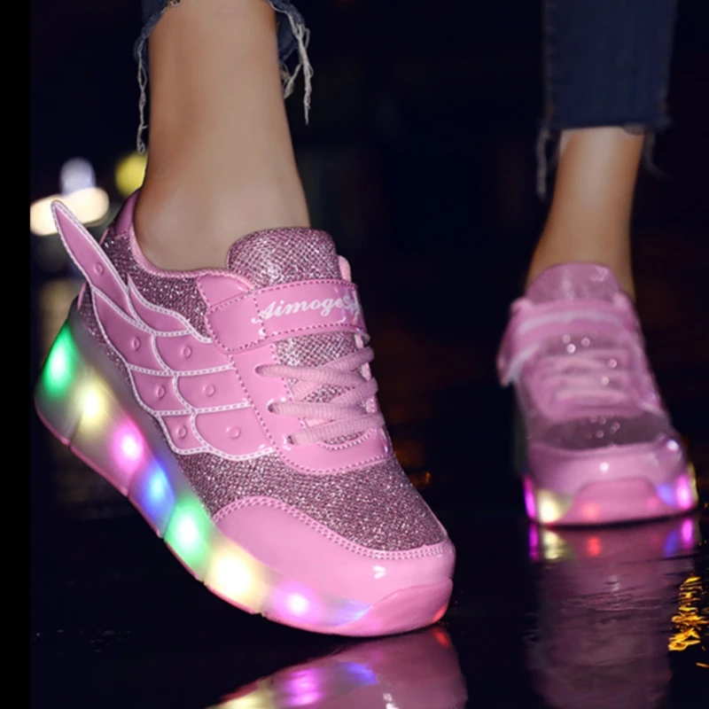 Fashion Outdoor Sports Roller Shoes  Led Light Deformation Parkour  Skates Children’S Luminous Glowing Youth Men Women Sneakers