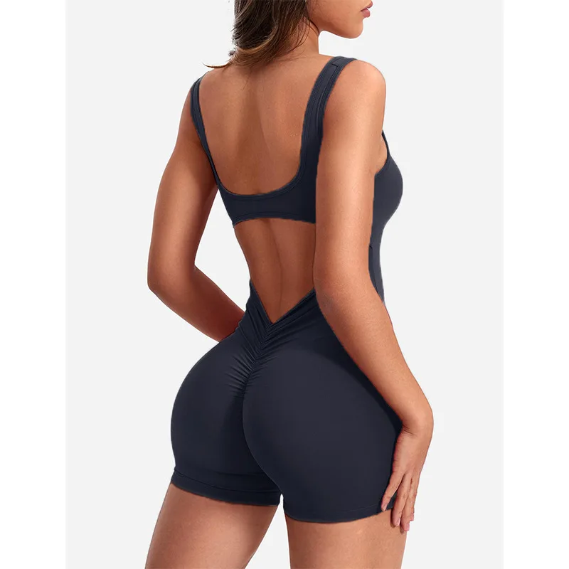 

Spring Summer Women's Clothes Backless Slim Hip Lift Jumpsuits Rompers Playsuits One Piece Shorts Sexy Yoga Sets Sports Clothing