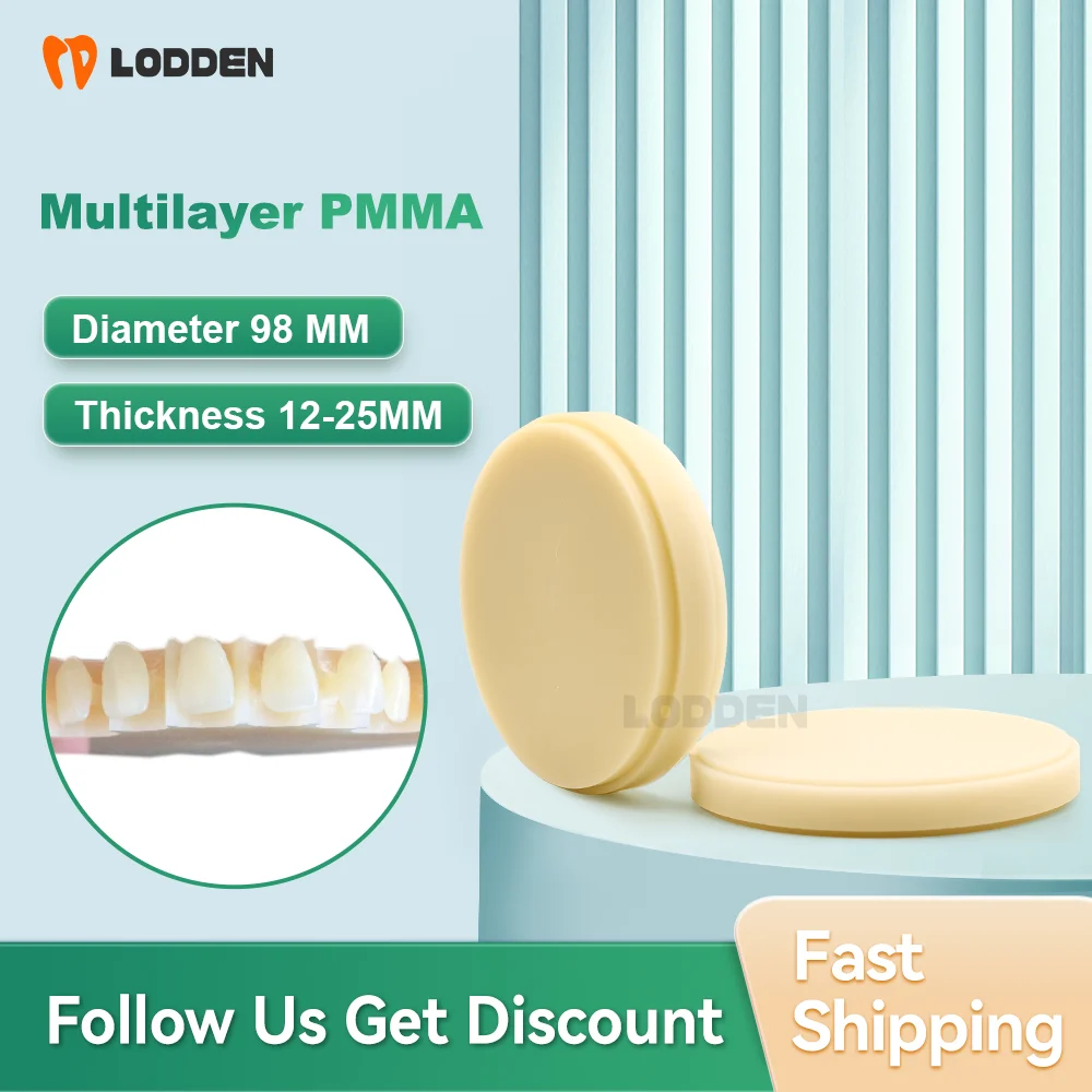 LODDEN Multilayer PMMA 98MM For Dental Lab Material CAD/ CAM Open Milling System PMMA Blank Dentist Materials Denture Material