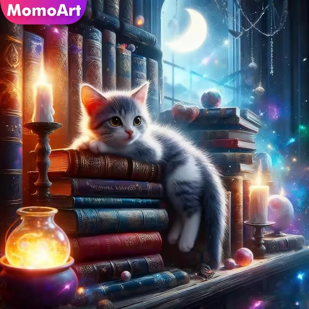 

Momoart Diamond Mosaic Cat Animal DIY Diamond Painting Book Kits Acrylic Craft Supplies Embroidery Candle Handmade Gift