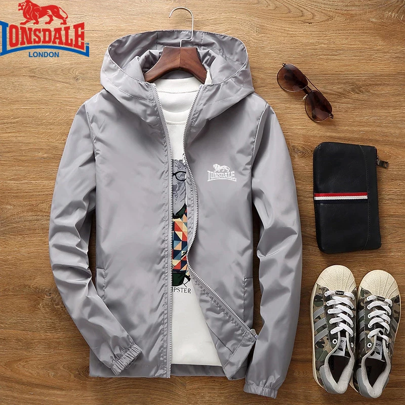 Jaqueta masculina com capuz bordada LONSDALE, casaco da moda, quebra-roupas casual de alta qualidade, nova, primavera e outono