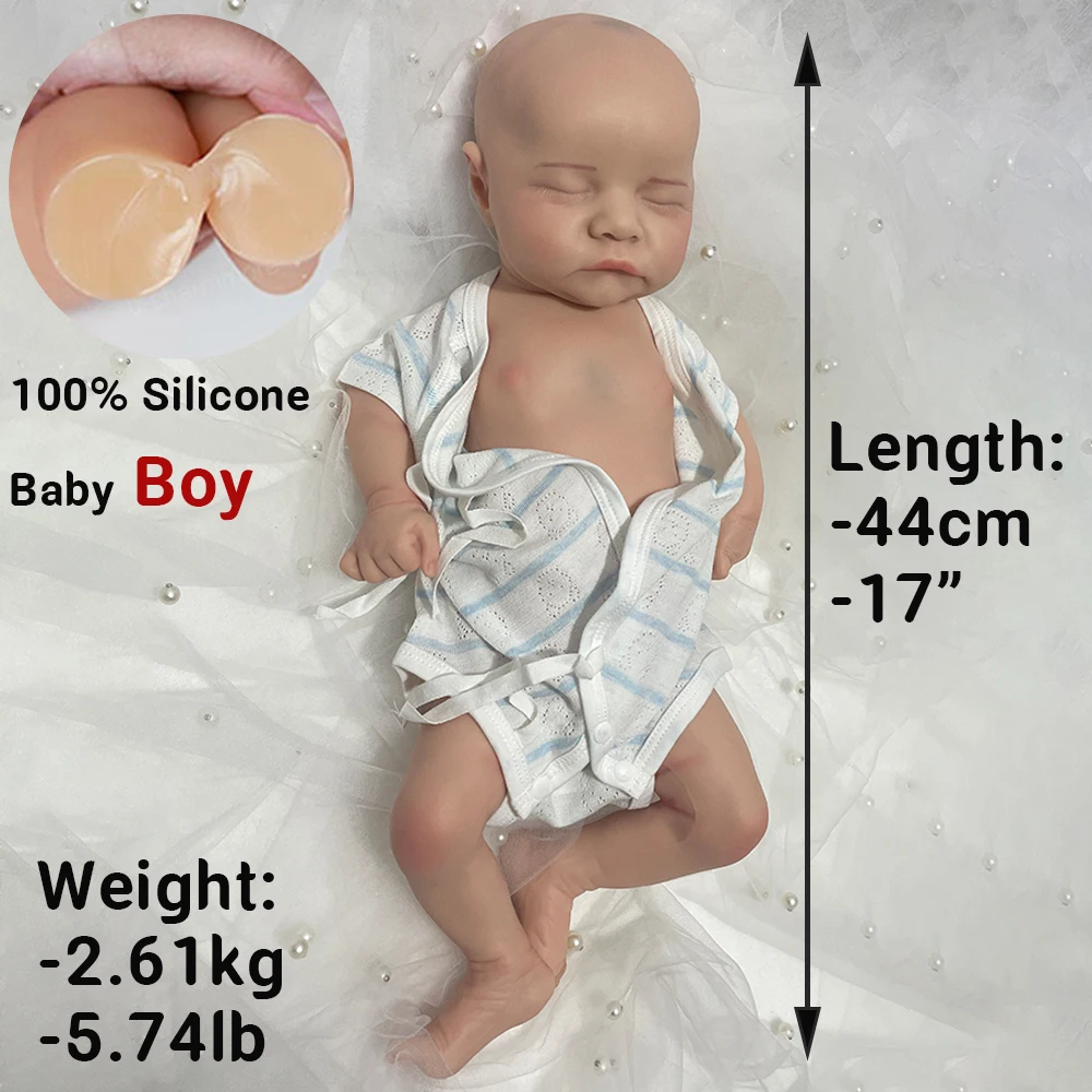 DIY Full Body Soild Silicone Reborn Baby Doll 18 Inch Boy Soft Cuddly Realistic Newborn Baby Doll For Collector Toys Gift