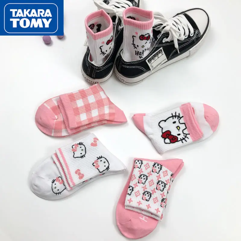 

TAKARA TOMY Hello Kitty Spring and Summer Girls Cotton Cartoon Cute Socks Students Deodorant Moisture Wicking Sweet Socks