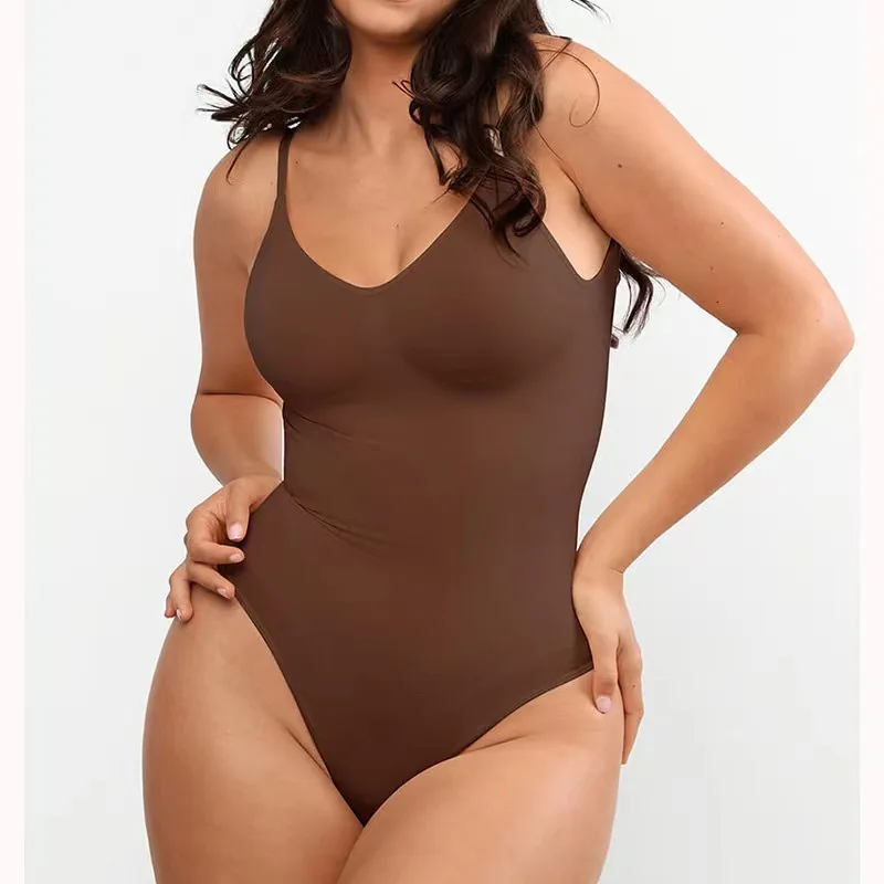 

V Neck Spaghetti Strap Bodysuits Compression Body Suits Open Crotch Shapewear Slimming Body Shaper Smooth Out Bodysuit Shaper