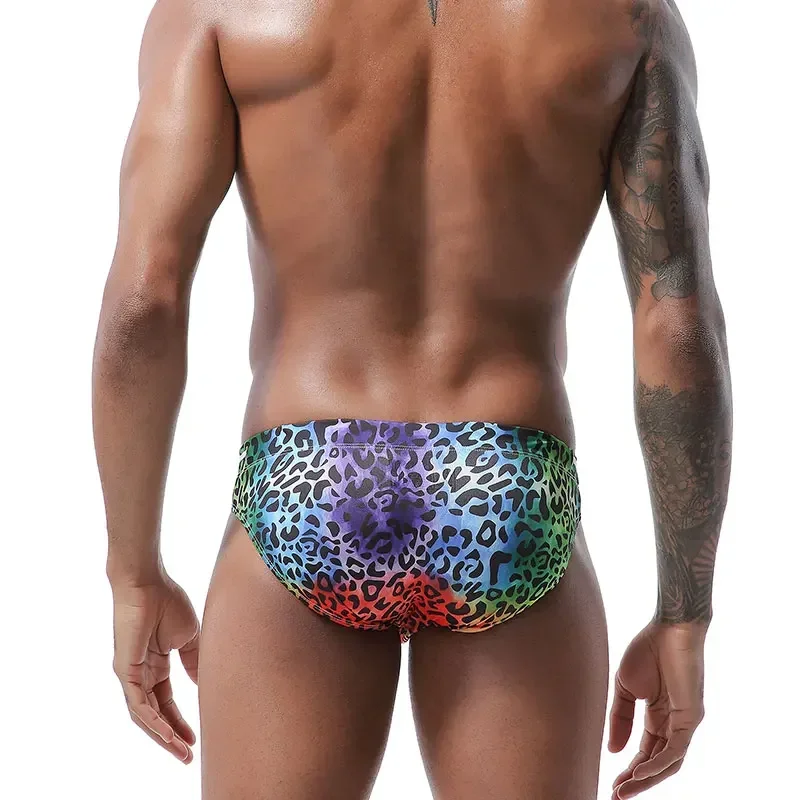 Men\'s Swimwear Low Rise Swimming Briefs Men Sexy Leopard Flower Print Swim Trunks Beach Shorts Surffing Bathing Suits Beachwear