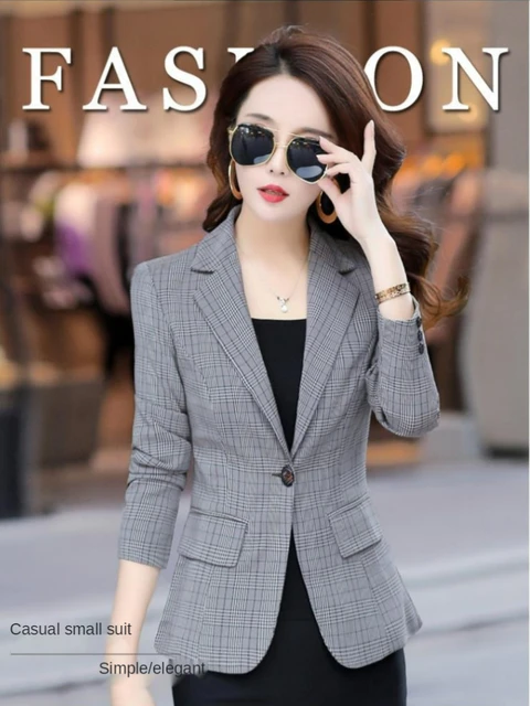 Women Jacket Slim Fit Office Lady Blazers Coat Chic Plaid Outerwear Female Pockets Jackets Fashionable Tops Single Button Blazer AliExpress