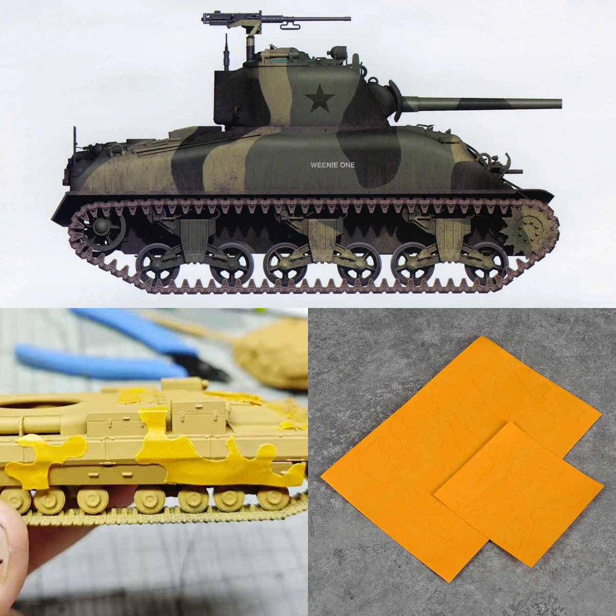 Airbrush Spray Board Stencil Tools Camouflage Painting Masking Tape for Scale Model Kit M4 Sherman 1/35