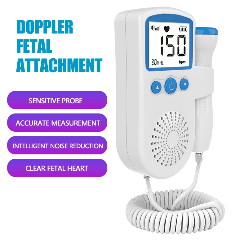 Portable Fetal Doppler Baby Monitor Heart Beat Monitor Probe LCD Display For Pregnant Maternity Women Home Pregnancy Pink Blue